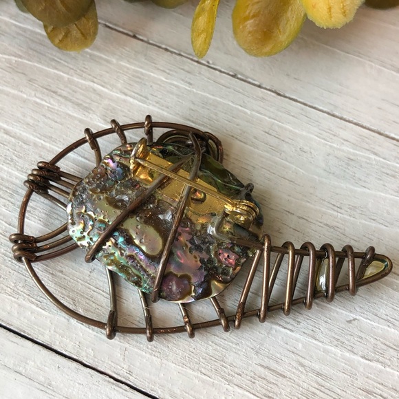 Handcrafted Artisan Wire and Abalone Shell Pin - Picture 7 of 8